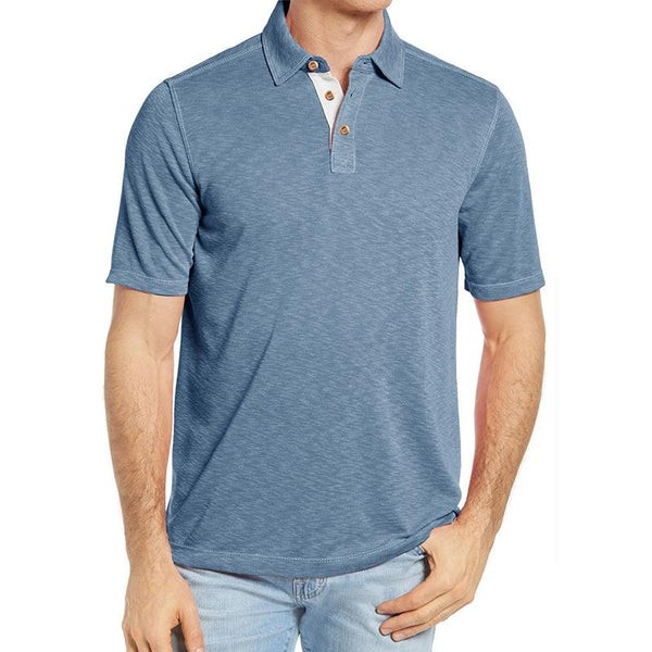 Polo informal de algodón para hombre con solapa en contraste - Manga corta