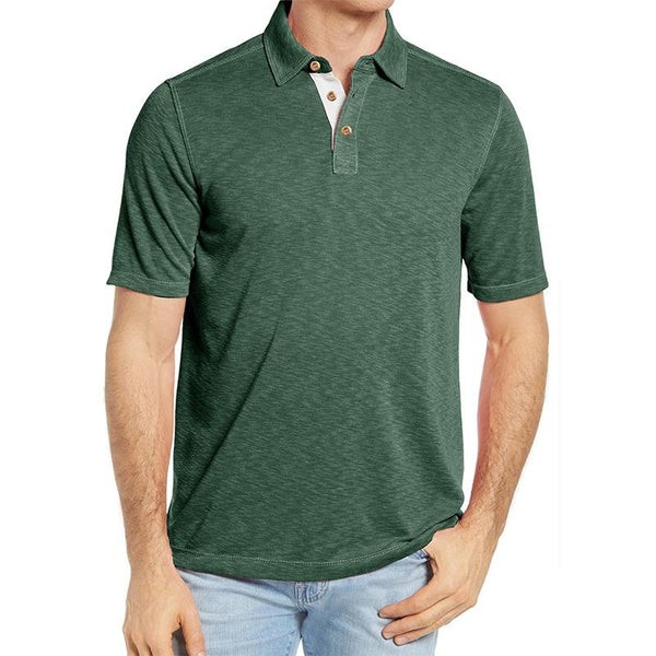 Polo informal de algodón para hombre con solapa en contraste - Manga corta