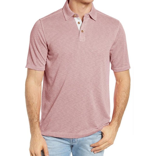 Polo informal de algodón para hombre con solapa en contraste - Manga corta
