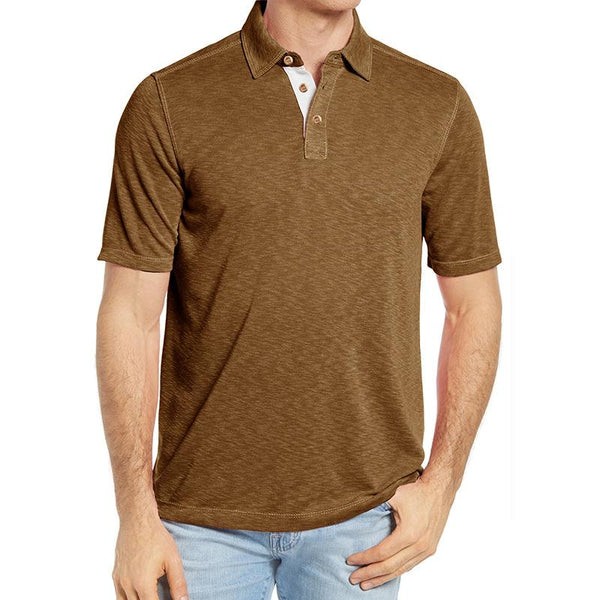 Polo informal de algodón para hombre con solapa en contraste - Manga corta