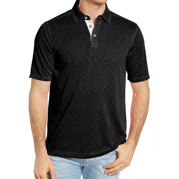 Polo informal de algodón para hombre con solapa en contraste - Manga corta