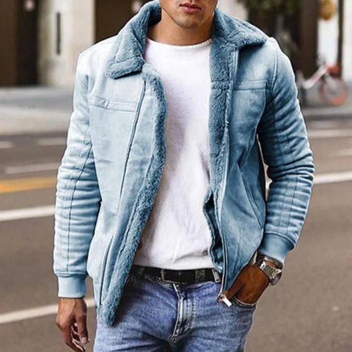 Chaqueta polar de manga larga con solapa para hombre