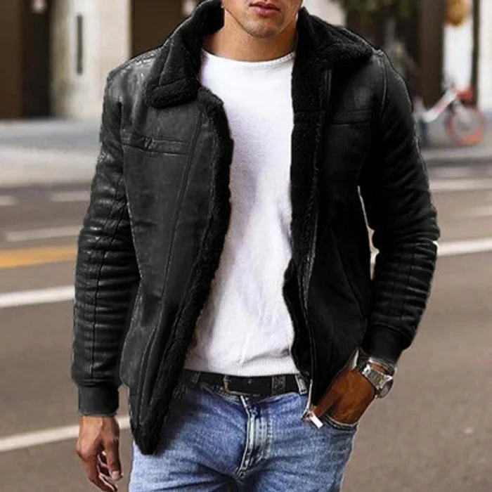 Chaqueta polar de manga larga con solapa para hombre