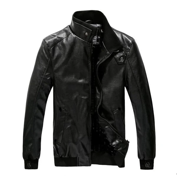 Chaqueta de cuero vintage con cuello alto para hombre