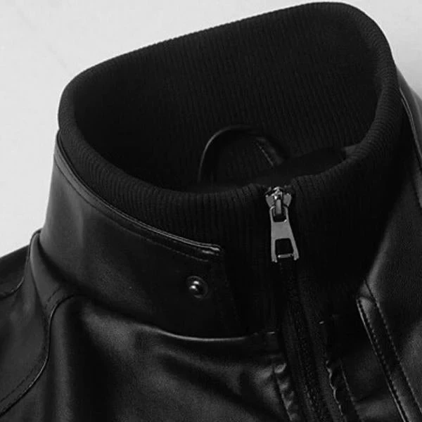 Chaqueta de cuero vintage con cuello alto para hombre