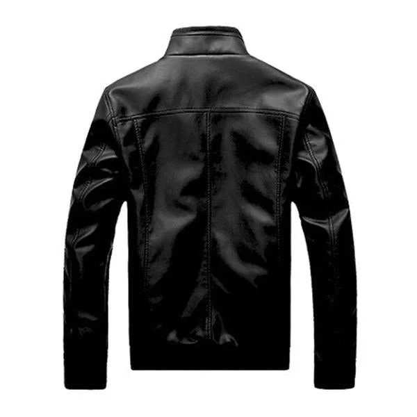Chaqueta de cuero vintage con cuello alto para hombre
