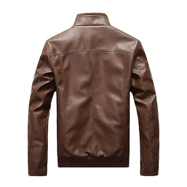 Chaqueta de cuero vintage con cuello alto para hombre