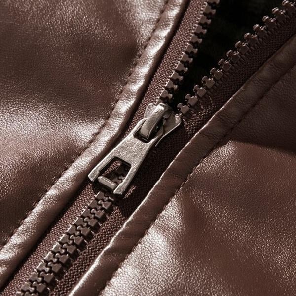 Chaqueta de cuero vintage con cuello alto para hombre