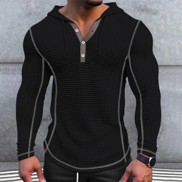 Sudadera con capucha de punto gofre para hombre - Sudadera informal de manga larga y color liso