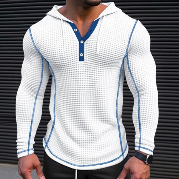 Sudadera con capucha de punto gofre para hombre - Sudadera informal de manga larga y color liso