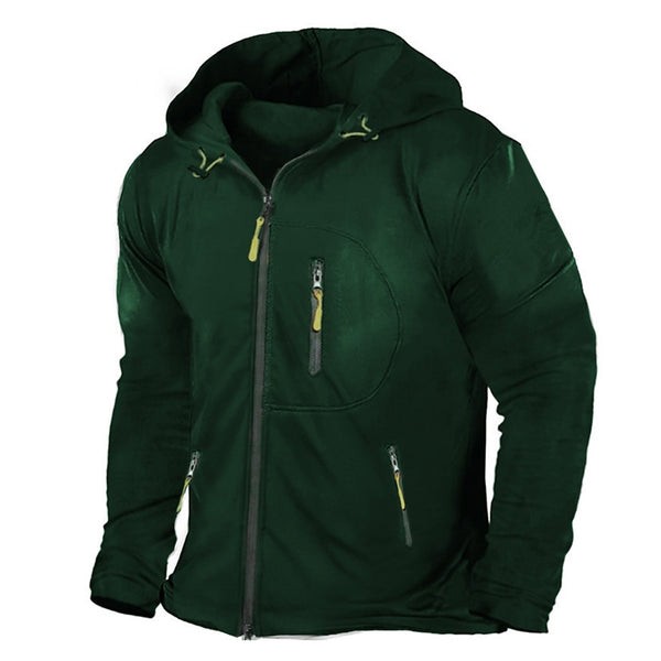 Sudadera deportiva con cremallera para hombre: corte holgado y múltiples bolsillos para uso deportivo e informal.