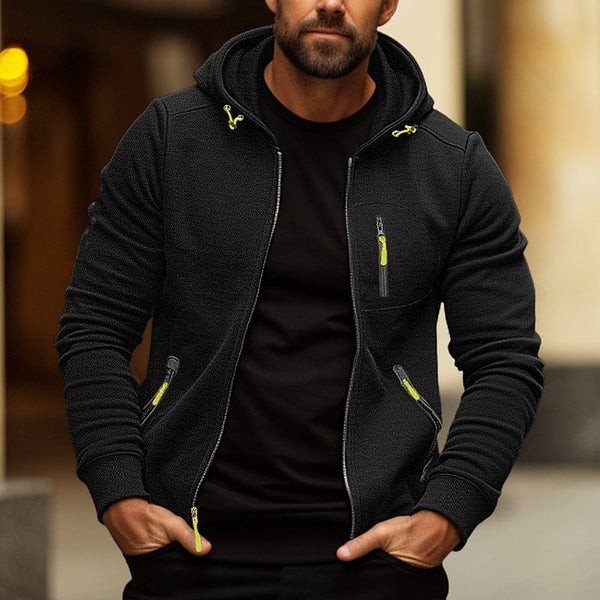 Sudadera deportiva con cremallera para hombre: corte holgado y múltiples bolsillos para uso deportivo e informal.