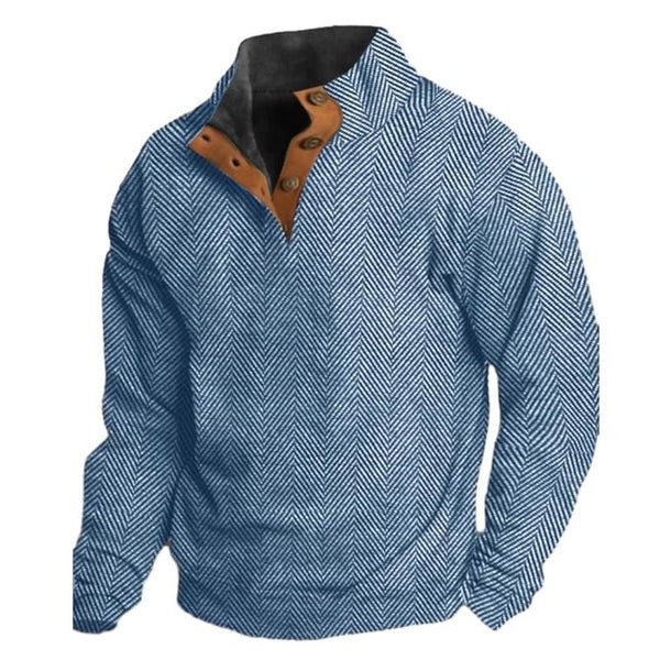 Sudadera Henley de espiga para hombre: jersey informal de manga larga con cuello elegante