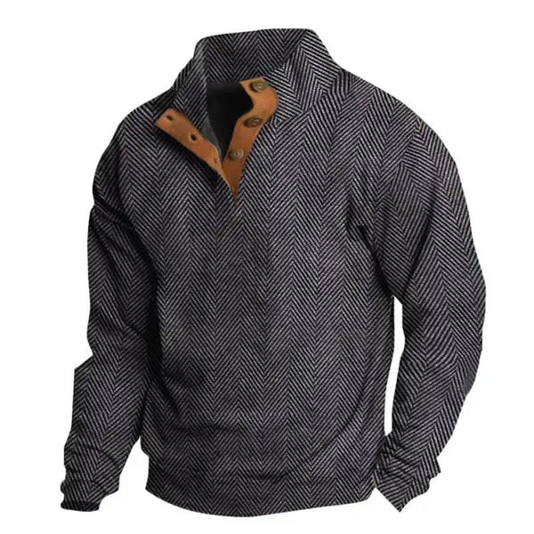 Sudadera Henley de espiga para hombre: jersey informal de manga larga con cuello elegante