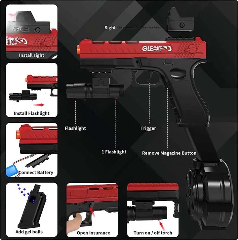 Pistola de bolas de gel de juguete Glock 17 con tambor