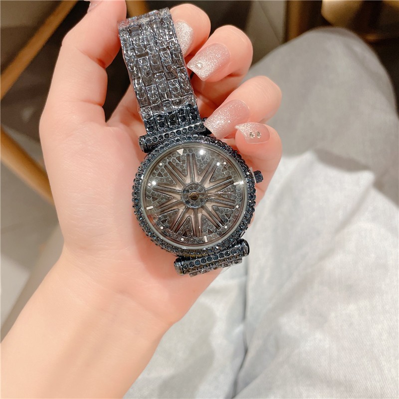 Reloj de lujo con luminiscencia y rotación de diamantes para mujer