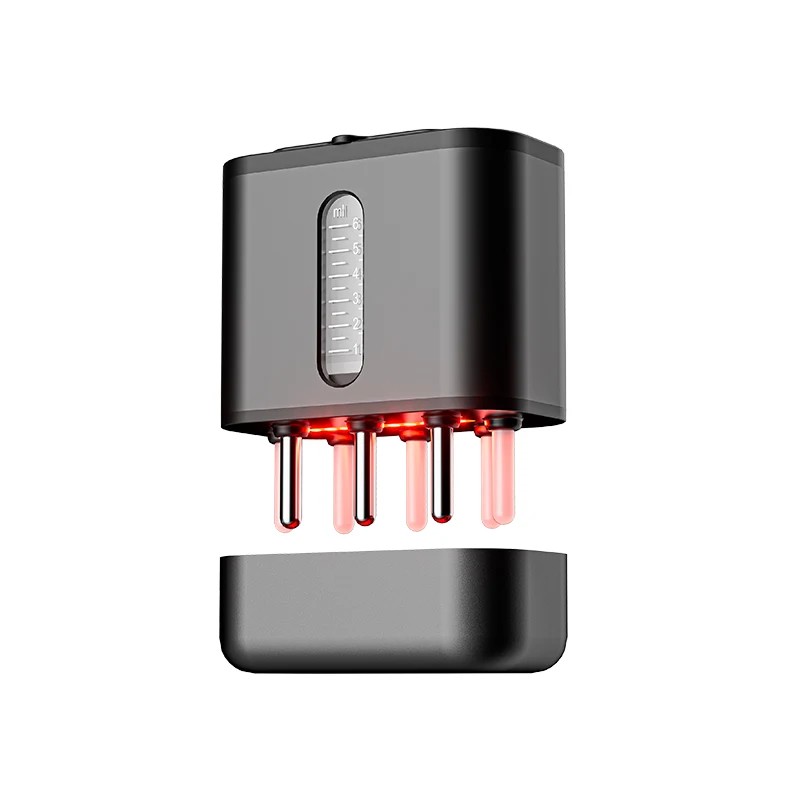 Peine de terapia para el cuero cabelludo con luz roja HornGlow: Dispensador portátil de aceite y crecimiento