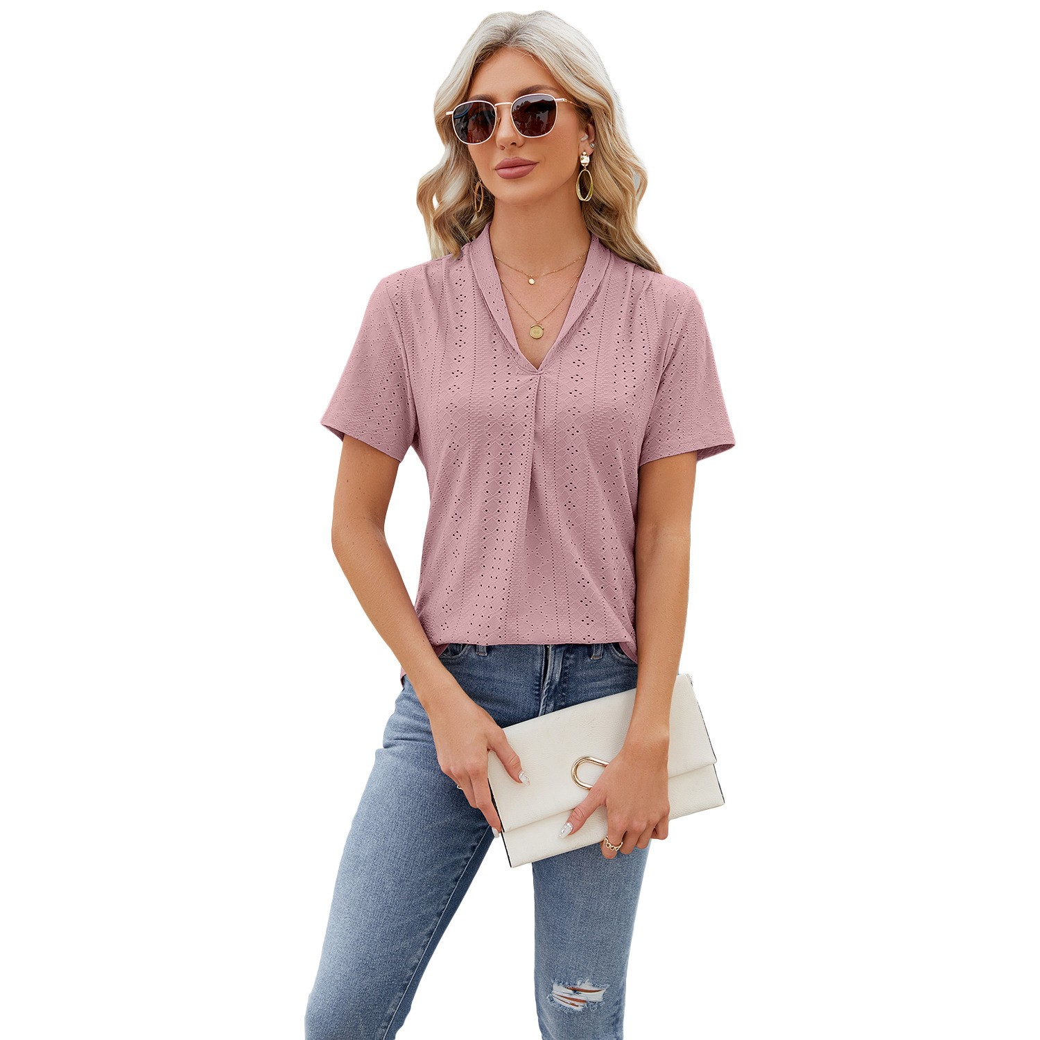 Camiseta de verano con escote en V hueco