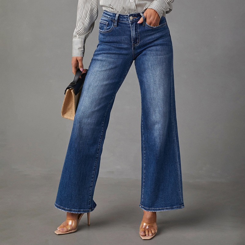 Denim ultraelástico de tiro alto en azul oscuro lavado