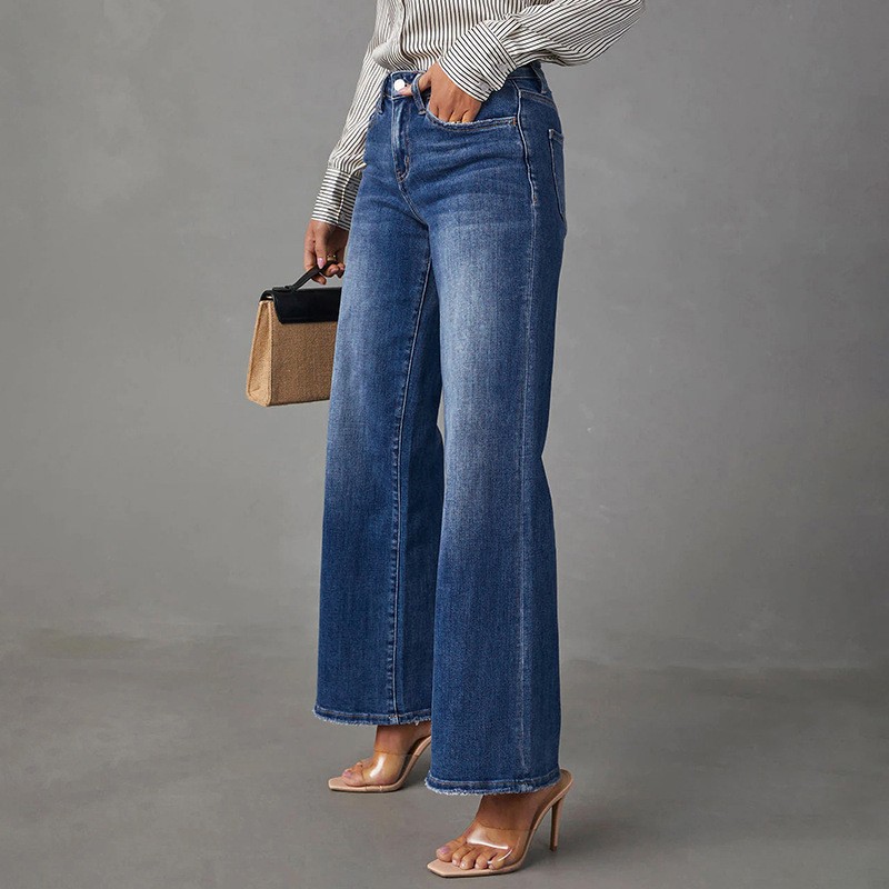Denim ultraelástico de tiro alto en azul oscuro lavado