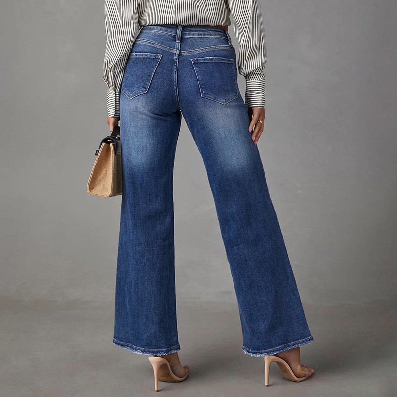 Denim ultraelástico de tiro alto en azul oscuro lavado