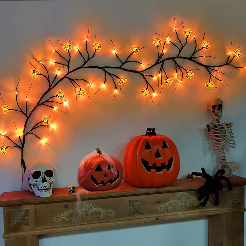 Luces LED de sauce encantado con diseños de murciélagos y calabazas de dibujos animados