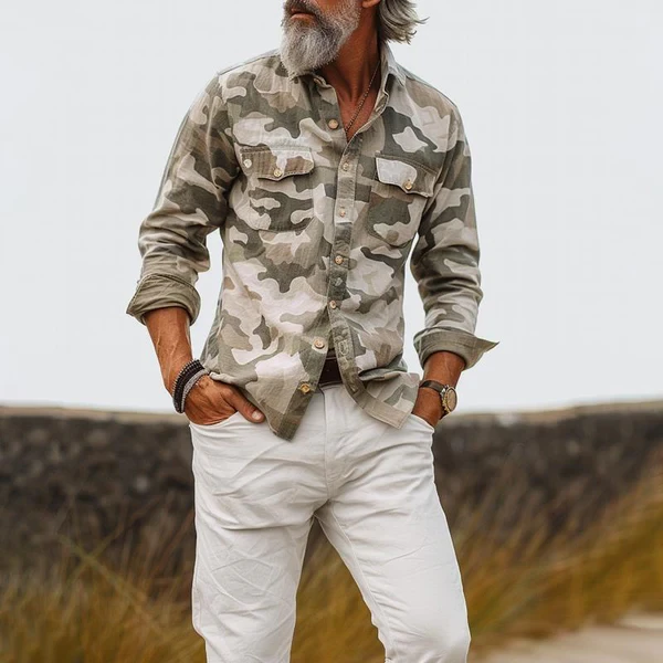 Camisa cargo con solapa y bolsillo en el pecho de camuflaje