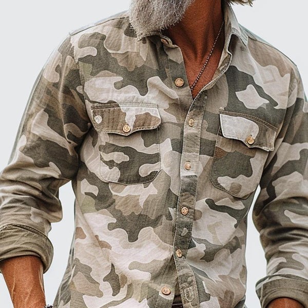 Camisa cargo con solapa y bolsillo en el pecho de camuflaje
