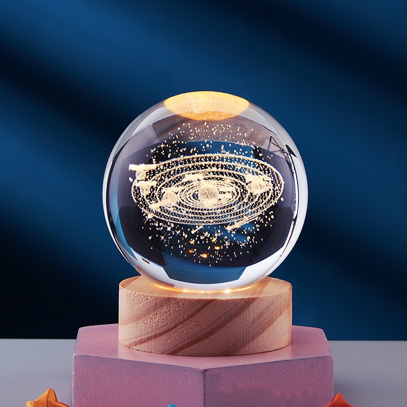 Luz nocturna con globo del sistema solar de cristal 3D