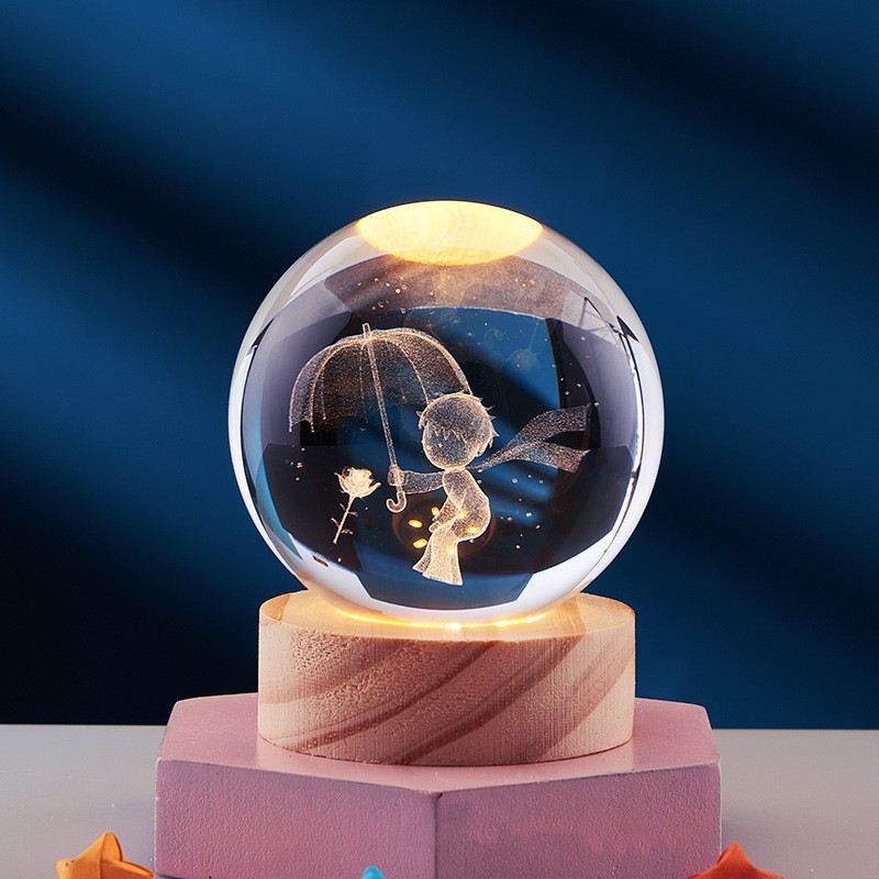 Luz nocturna con globo del sistema solar de cristal 3D