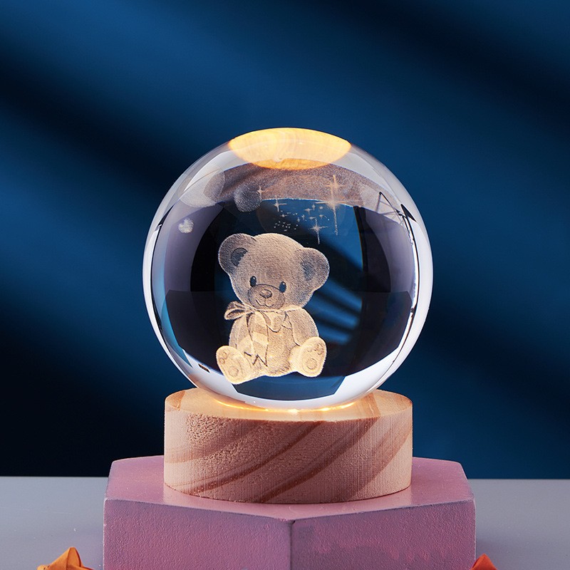 Luz nocturna con globo del sistema solar de cristal 3D