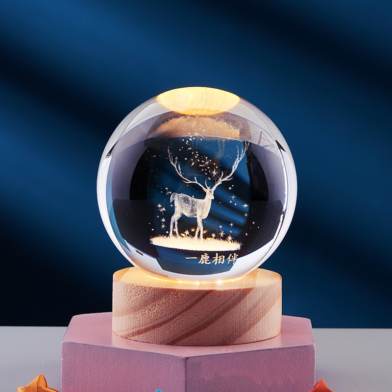 Luz nocturna con globo del sistema solar de cristal 3D