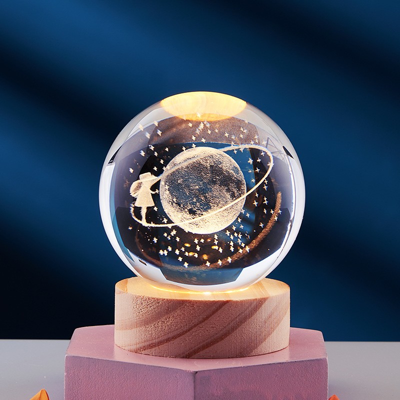 Luz nocturna con globo del sistema solar de cristal 3D