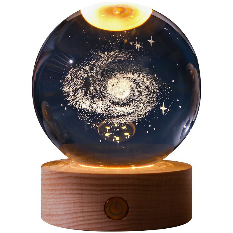 Luz nocturna con globo del sistema solar de cristal 3D