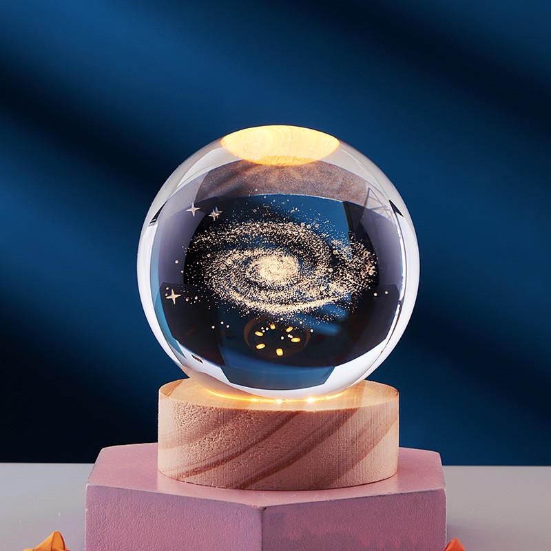 Luz nocturna con globo del sistema solar de cristal 3D
