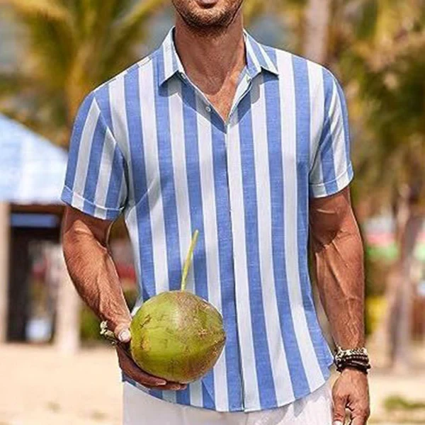 Camisa informal de manga corta con solapa a rayas para hombre