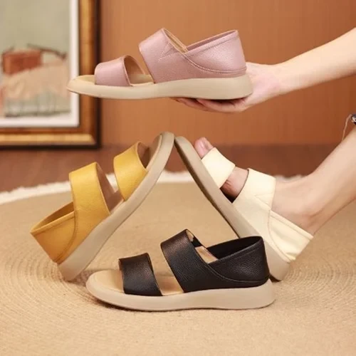 Sandalias elegantes de piel auténtica para mujer