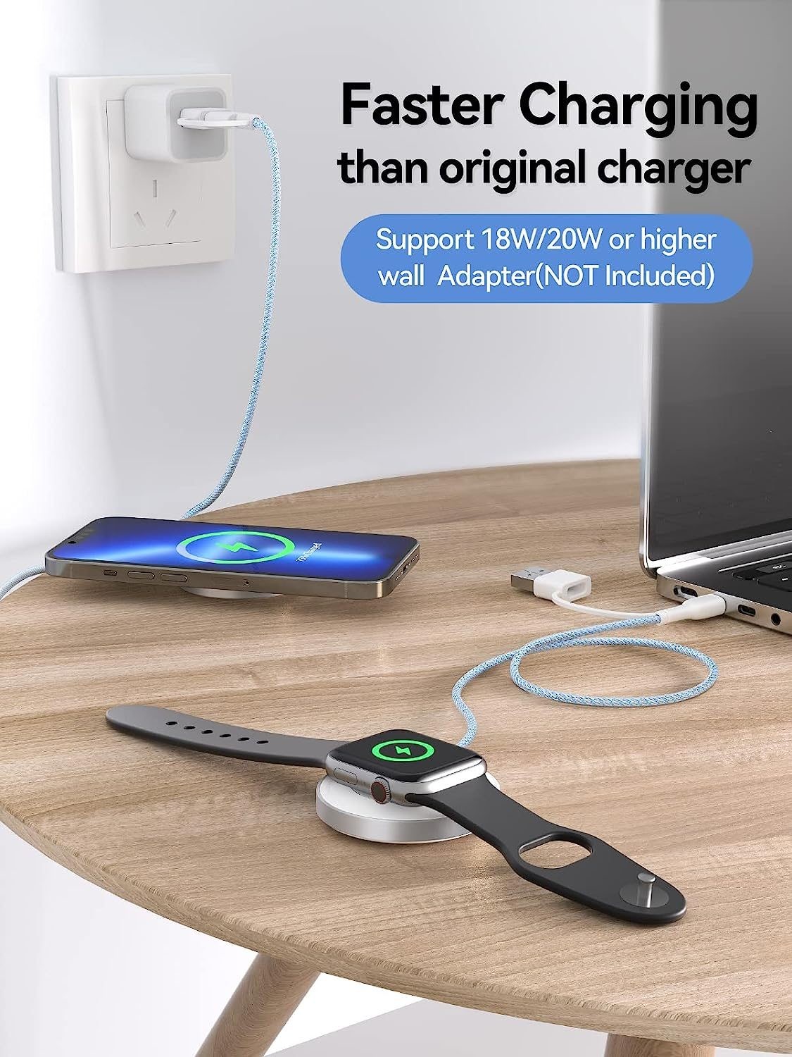 Cargador inalámbrico 3 en 1 para teléfono, Apple Watch y Airpods