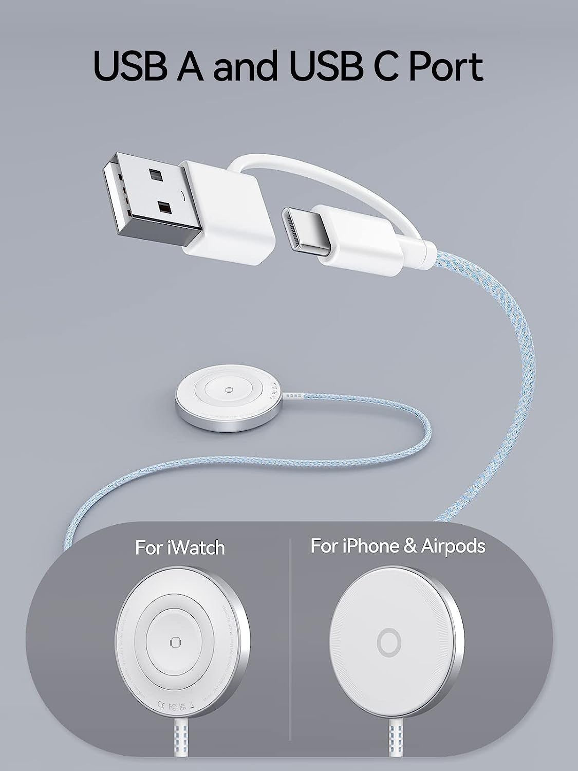 Cargador inalámbrico 3 en 1 para teléfono, Apple Watch y Airpods