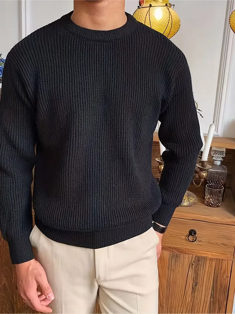 Suéter clásico de punto de color liso para hombre