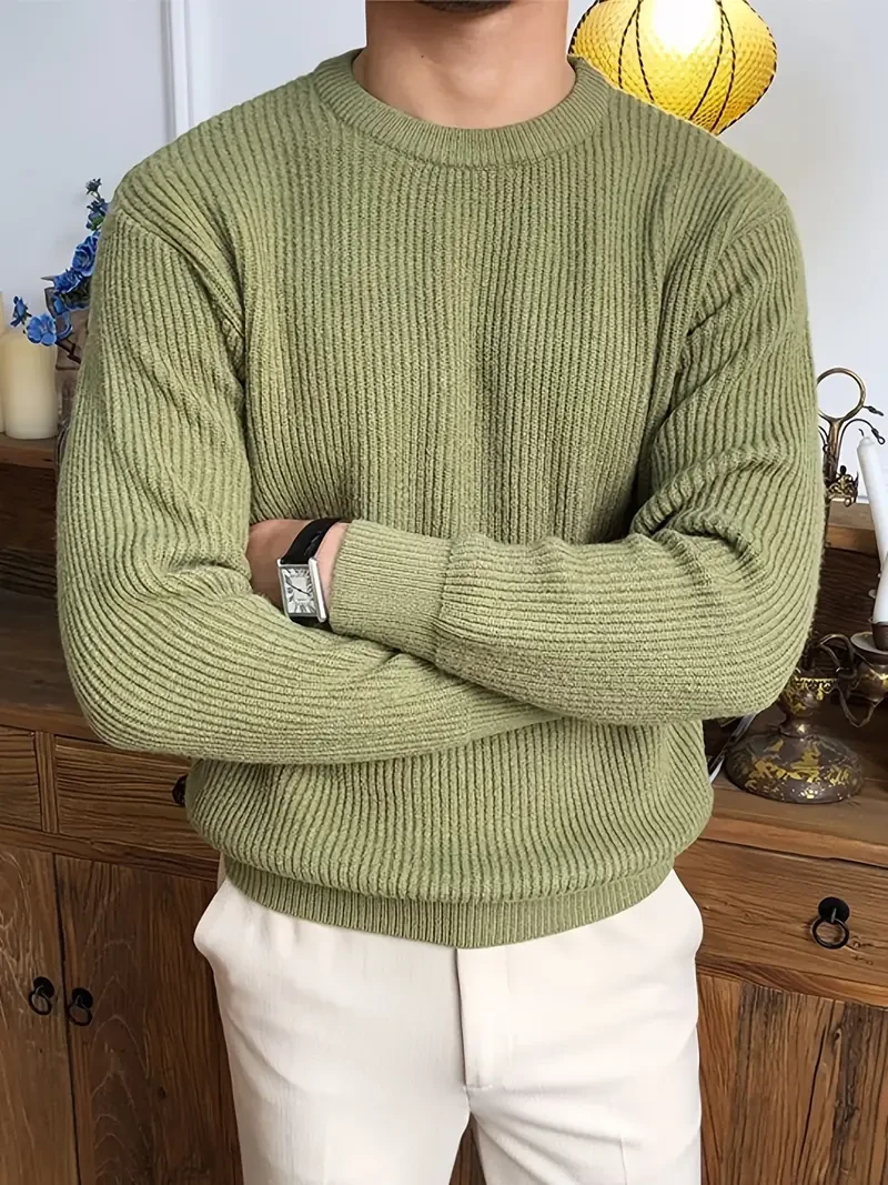 Suéter clásico de punto de color liso para hombre