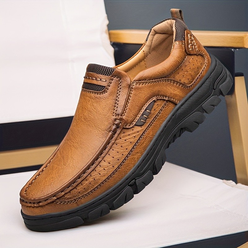 Mocasines casuales de cuero con costuras para hombre de CLOHOO