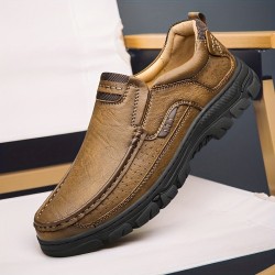 Mocasines casuales de cuero con costuras para hombre de CLOHOO