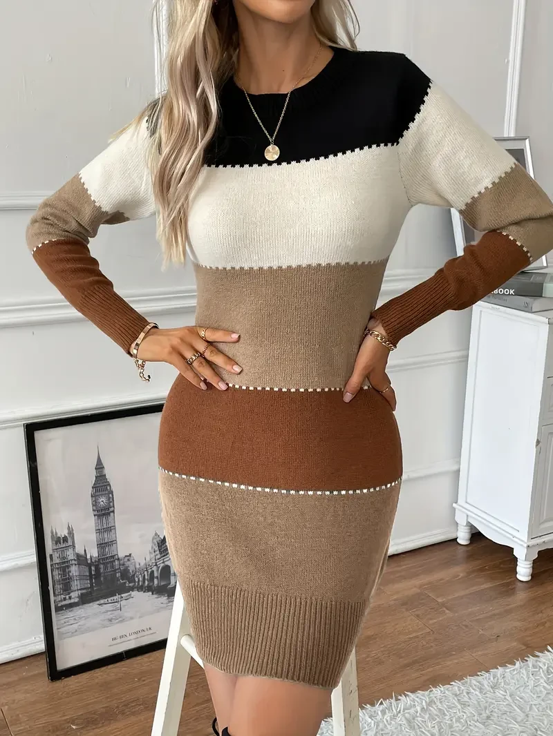 Vestido de manga larga con bloques de color