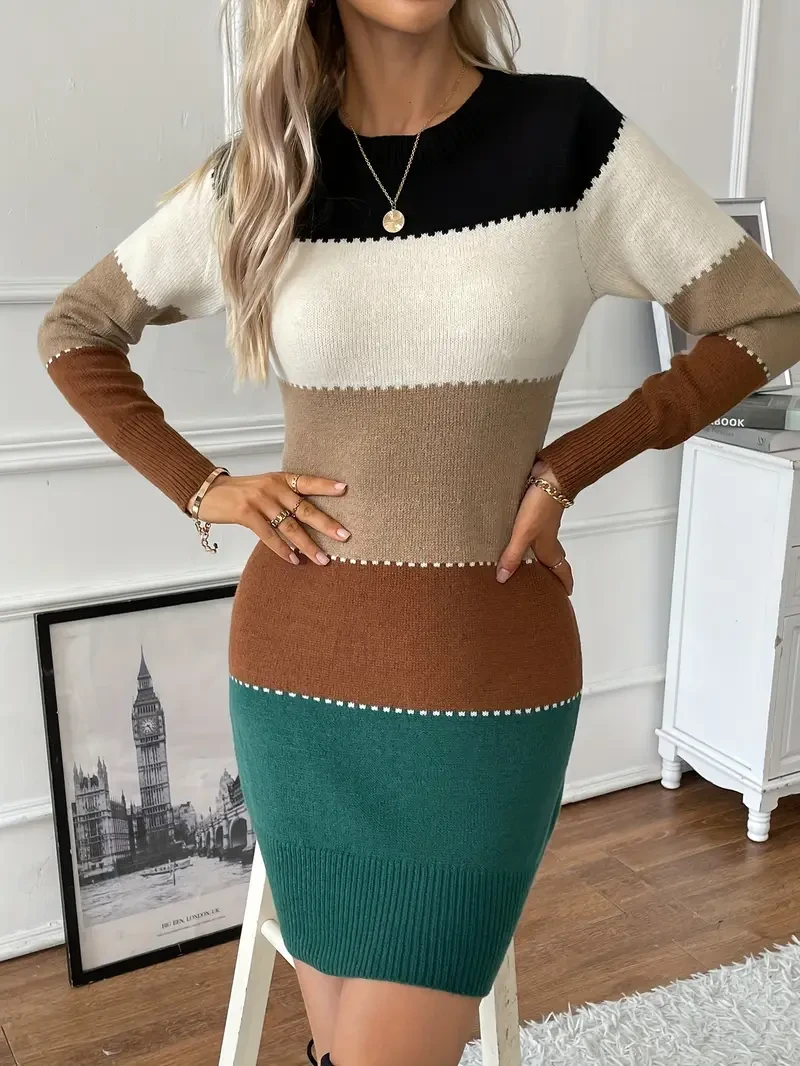 Vestido de manga larga con bloques de color