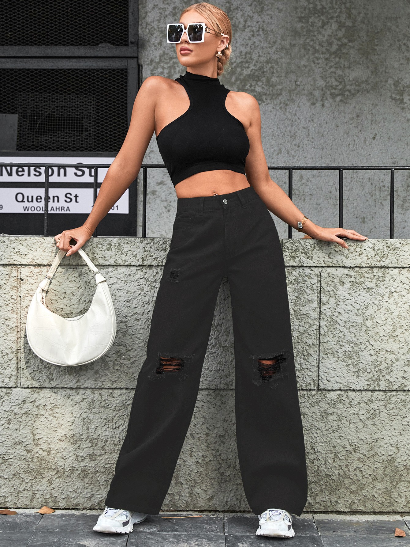 Pantalones vaqueros casuales de cintura alta para mujer