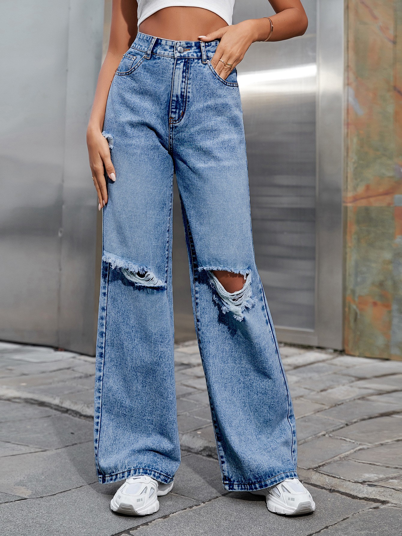 Pantalones vaqueros casuales de cintura alta para mujer