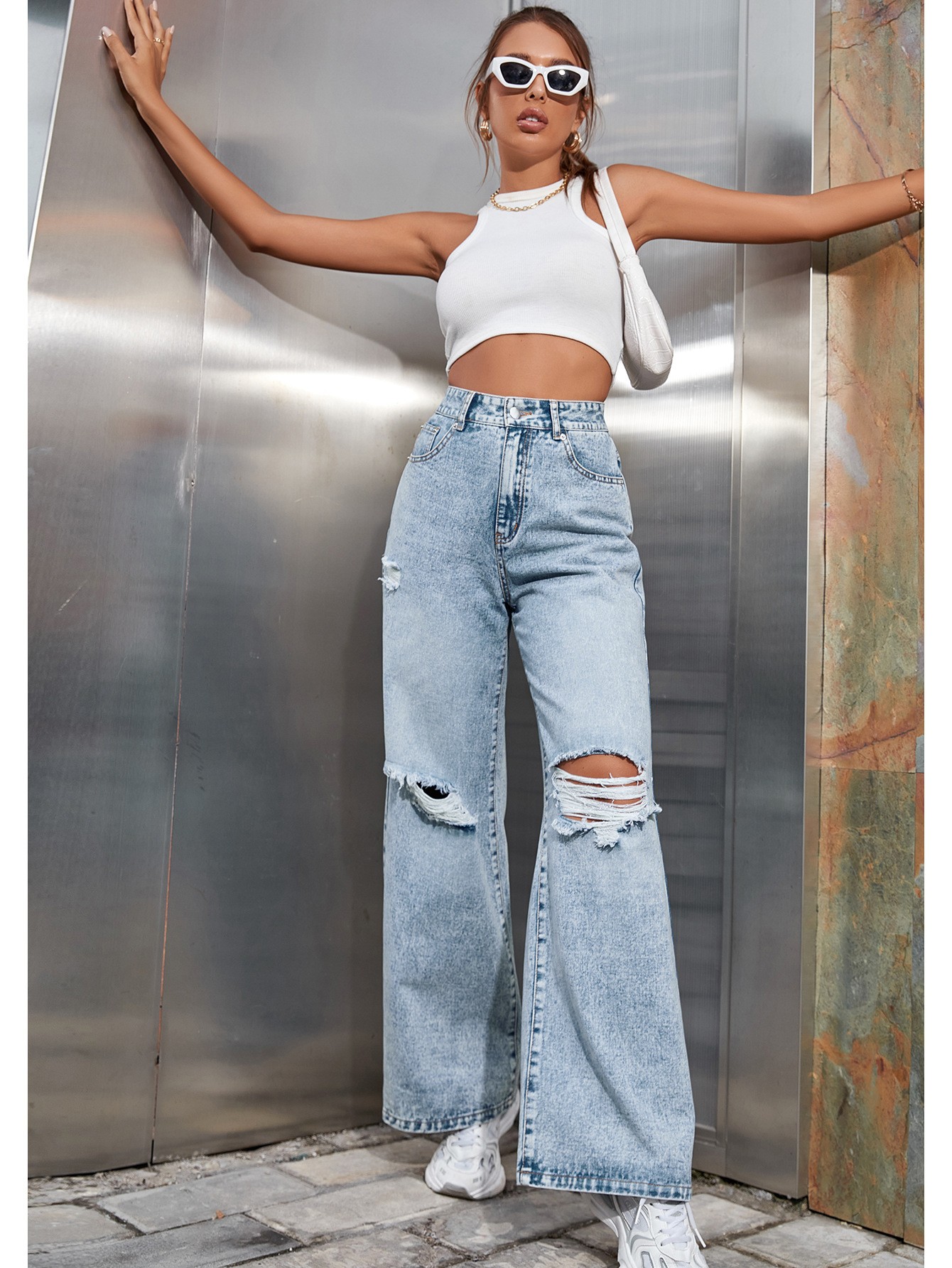 Pantalones vaqueros casuales de cintura alta para mujer