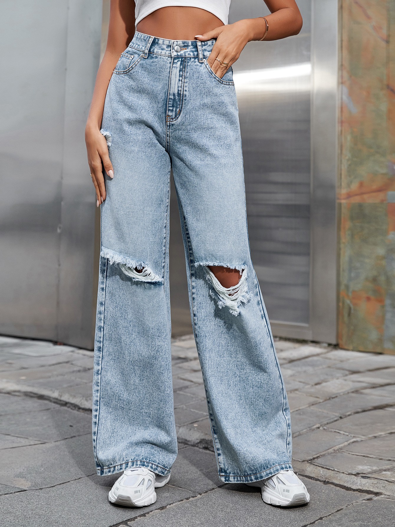 Pantalones vaqueros casuales de cintura alta para mujer