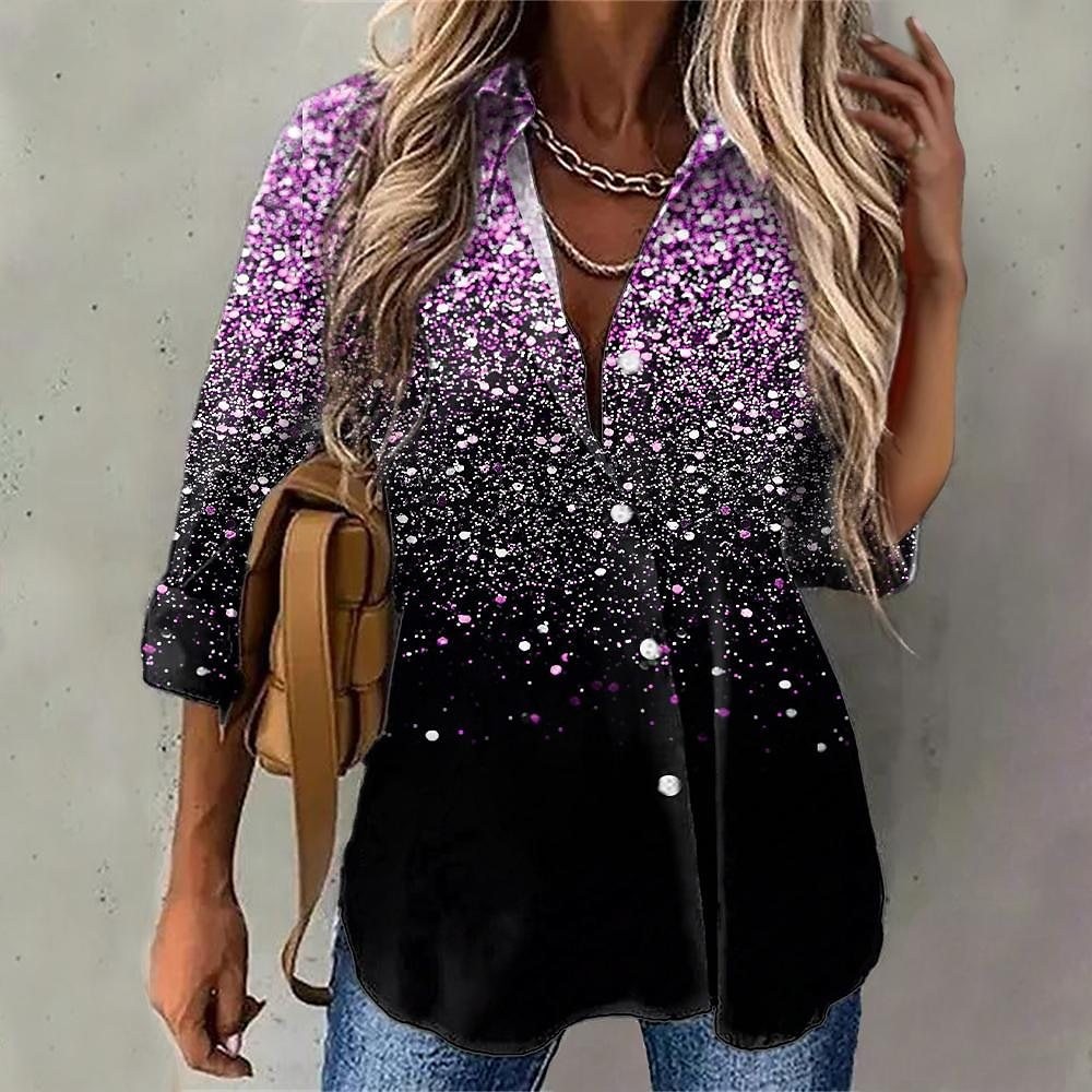 Camisa de manga larga con estampado 3D brillante para mujer